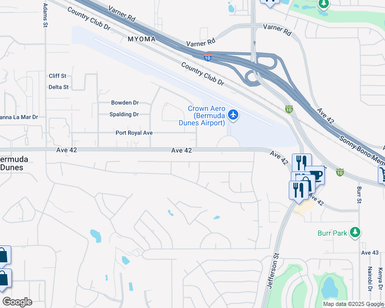 map of restaurants, bars, coffee shops, grocery stores, and more near 79661 Avenue 42 in Bermuda Dunes