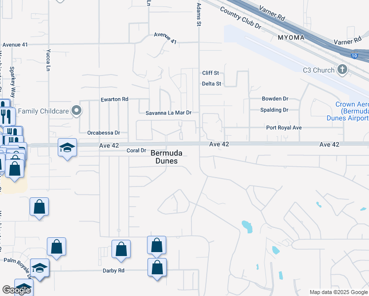 map of restaurants, bars, coffee shops, grocery stores, and more near 78923 Avenue 42 in Bermuda Dunes