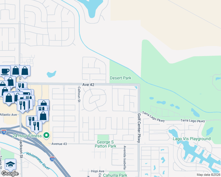 map of restaurants, bars, coffee shops, grocery stores, and more near 42073 Hideaway Street in Indio