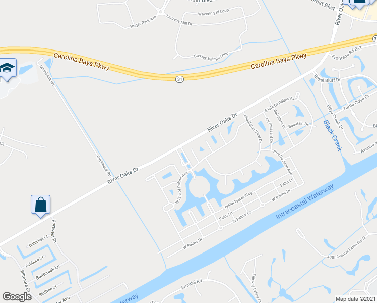 map of restaurants, bars, coffee shops, grocery stores, and more near 2021 Crow Field Court in Myrtle Beach