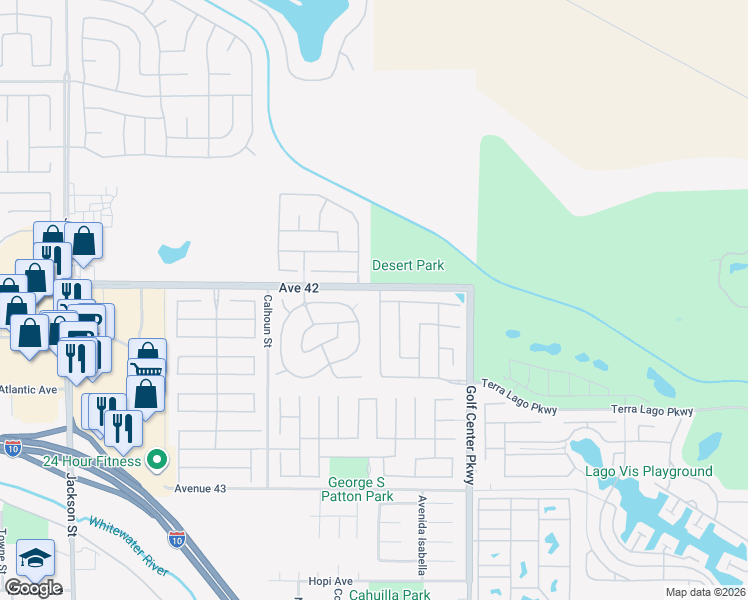 map of restaurants, bars, coffee shops, grocery stores, and more near 42073 Hideaway Street in Indio