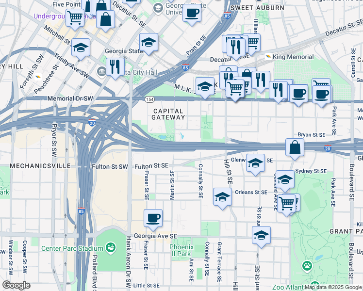 map of restaurants, bars, coffee shops, grocery stores, and more near Georgia 402 in Atlanta