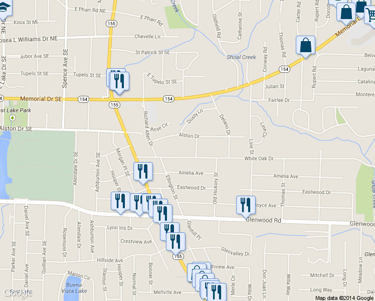 map of restaurants, bars, coffee shops, grocery stores, and more near 2556 White Oak Drive in Decatur