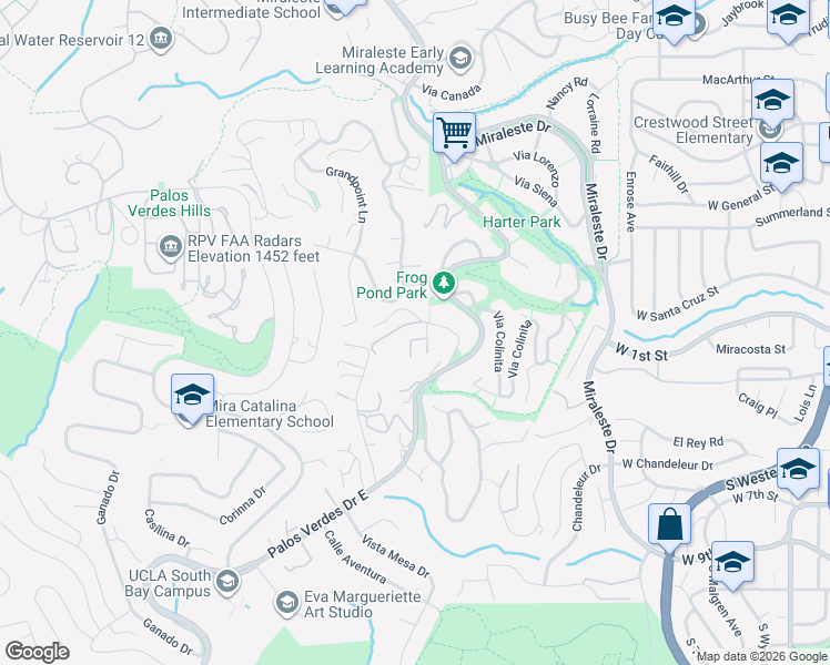 map of restaurants, bars, coffee shops, grocery stores, and more near 1 Via Subida in Rancho Palos Verdes