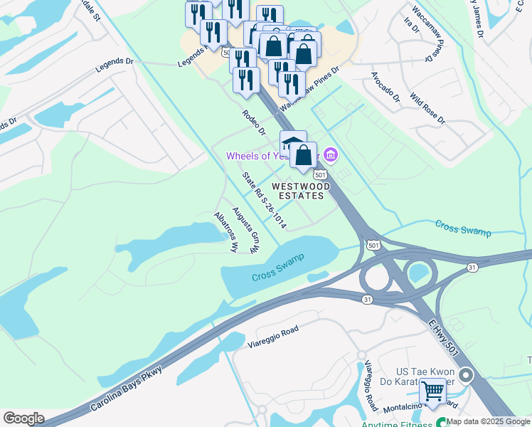 map of restaurants, bars, coffee shops, grocery stores, and more near 225 Greenleaf Circle in Myrtle Beach