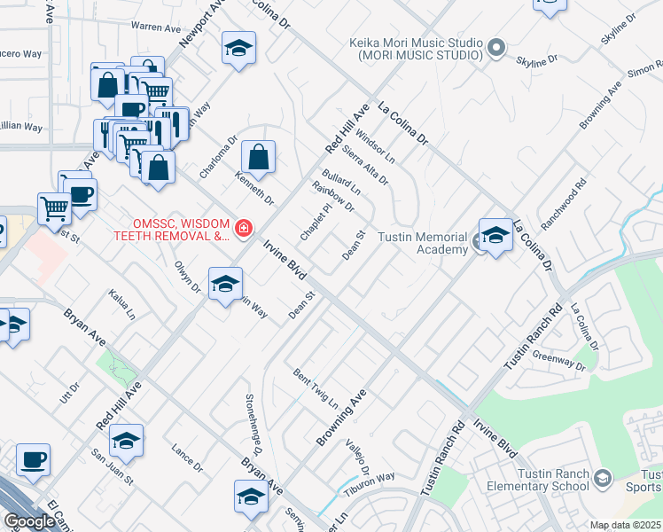 map of restaurants, bars, coffee shops, grocery stores, and more near 12911 Dean Street in Santa Ana