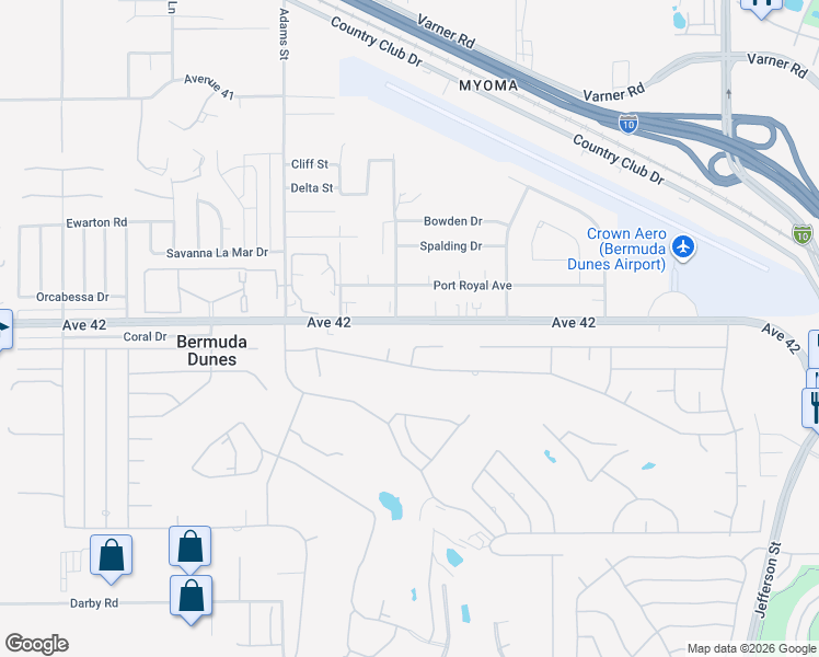 map of restaurants, bars, coffee shops, grocery stores, and more near 79270 Avenue 42 in Bermuda Dunes