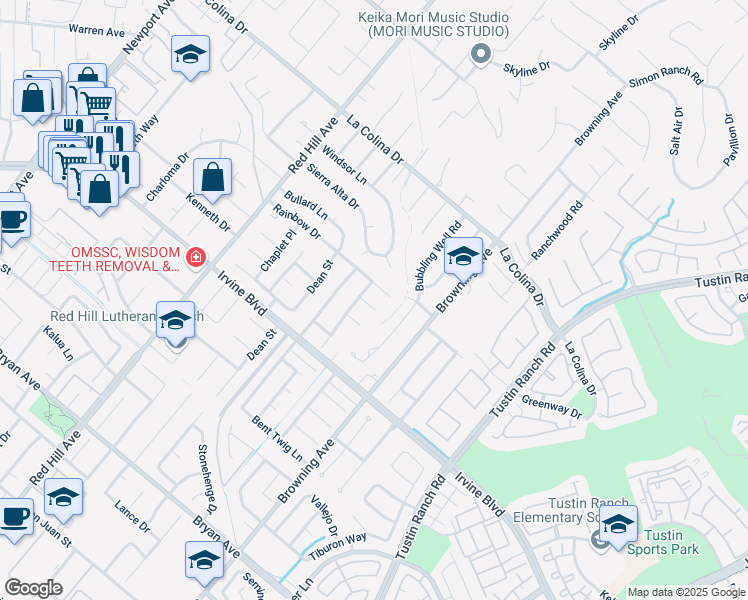 map of restaurants, bars, coffee shops, grocery stores, and more near 1851 Cockscrow Lane in Santa Ana