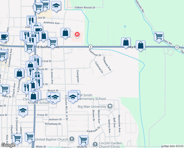 map of restaurants, bars, coffee shops, grocery stores, and more near 199 Belvedere Court in Cleveland