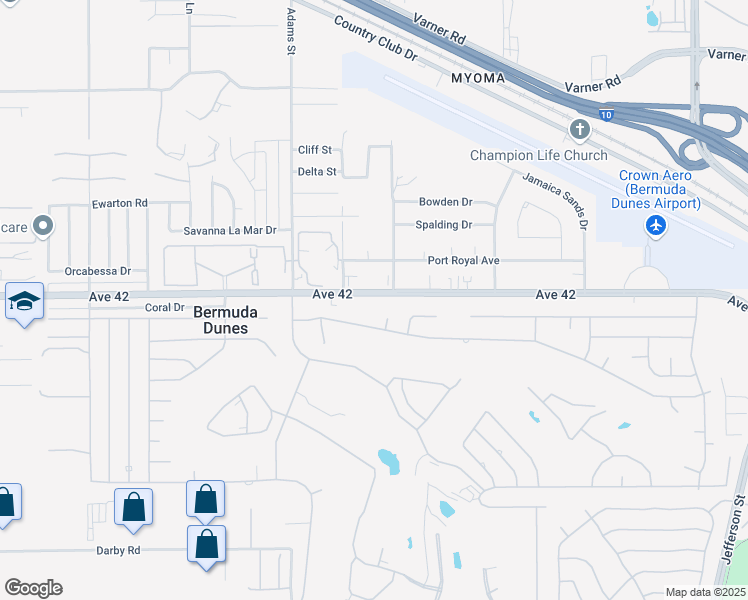 map of restaurants, bars, coffee shops, grocery stores, and more near 79210 Avenue 42 in Bermuda Dunes