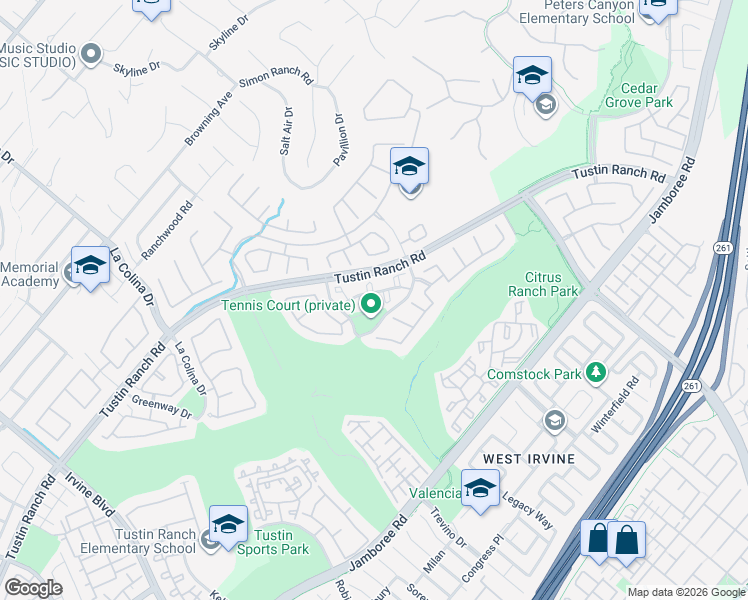 map of restaurants, bars, coffee shops, grocery stores, and more near 245 Gallery Way in Tustin