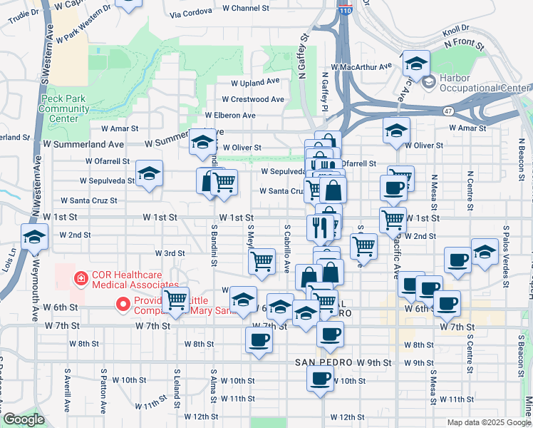 map of restaurants, bars, coffee shops, grocery stores, and more near 133 North Parker Street in Los Angeles