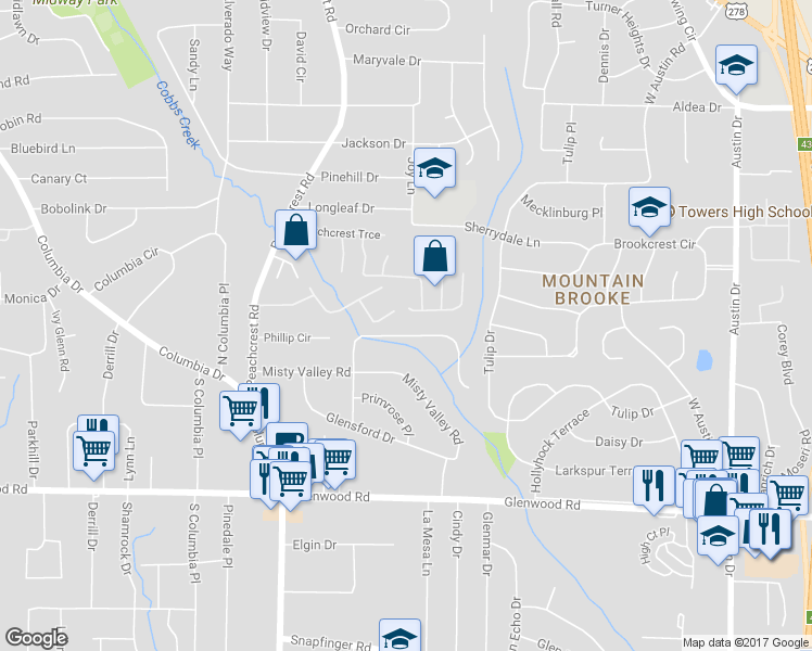 map of restaurants, bars, coffee shops, grocery stores, and more near 3488 Brookfield Lane in Decatur