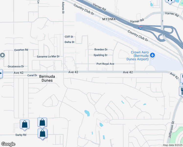 map of restaurants, bars, coffee shops, grocery stores, and more near 79251 Avenue 42 in Bermuda Dunes