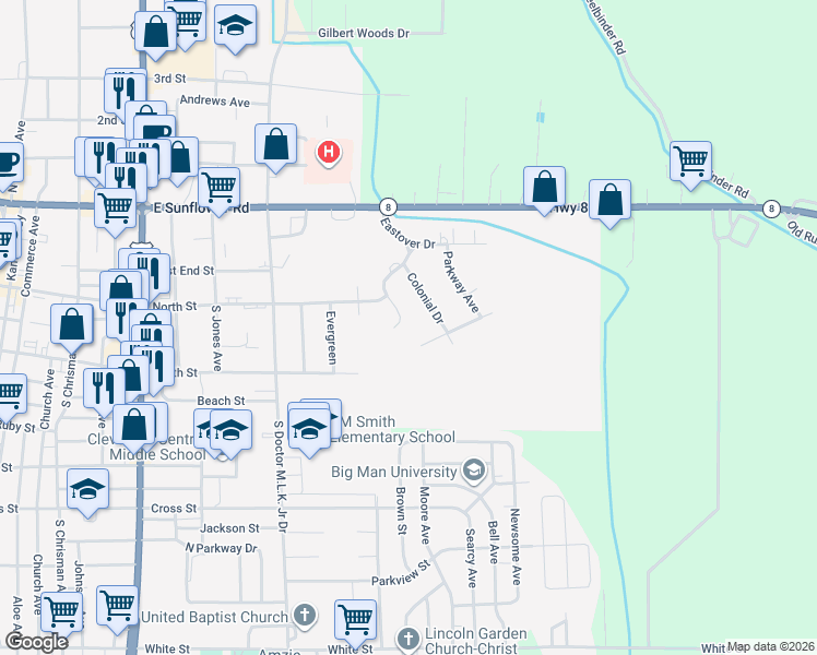 map of restaurants, bars, coffee shops, grocery stores, and more near 111 Belvedere Court in Cleveland