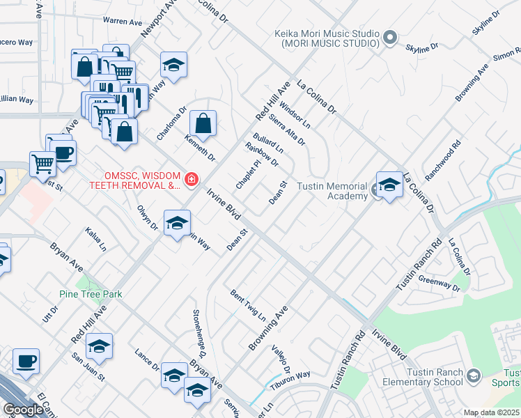 map of restaurants, bars, coffee shops, grocery stores, and more near 12911 Dean Street in Santa Ana