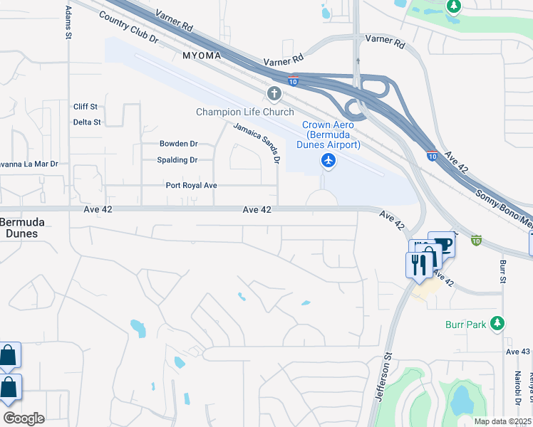map of restaurants, bars, coffee shops, grocery stores, and more near 79661 Avenue 42 in Bermuda Dunes