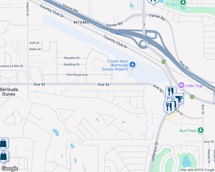 map of restaurants, bars, coffee shops, grocery stores, and more near 79661 Avenue 42 in Bermuda Dunes
