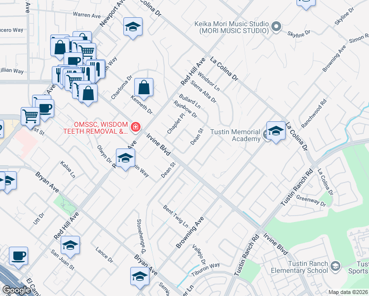 map of restaurants, bars, coffee shops, grocery stores, and more near 12911 Dean Street in Santa Ana