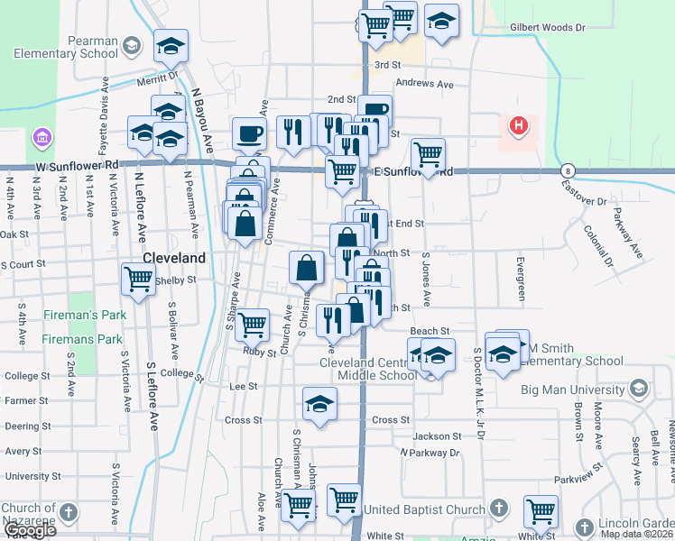 map of restaurants, bars, coffee shops, grocery stores, and more near 222 North Street in Cleveland