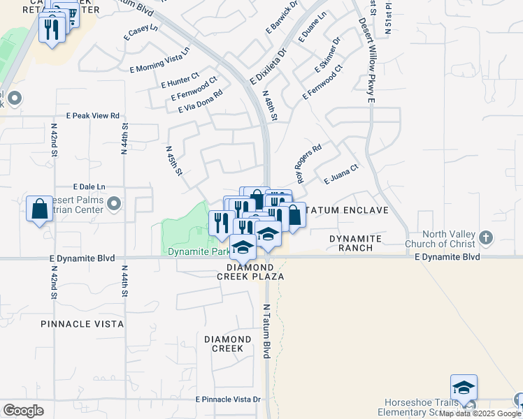 map of restaurants, bars, coffee shops, grocery stores, and more near 4711 East Juana Court in Cave Creek