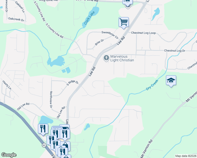 map of restaurants, bars, coffee shops, grocery stores, and more near 2242 Alyssa Court in Lithia Springs