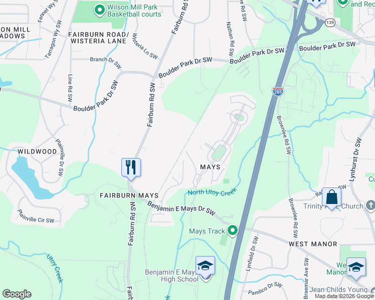 map of restaurants, bars, coffee shops, grocery stores, and more near 610 Providence Place Southwest in Atlanta
