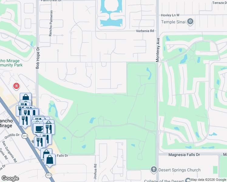 map of restaurants, bars, coffee shops, grocery stores, and more near 72633 Jamie Way in Rancho Mirage