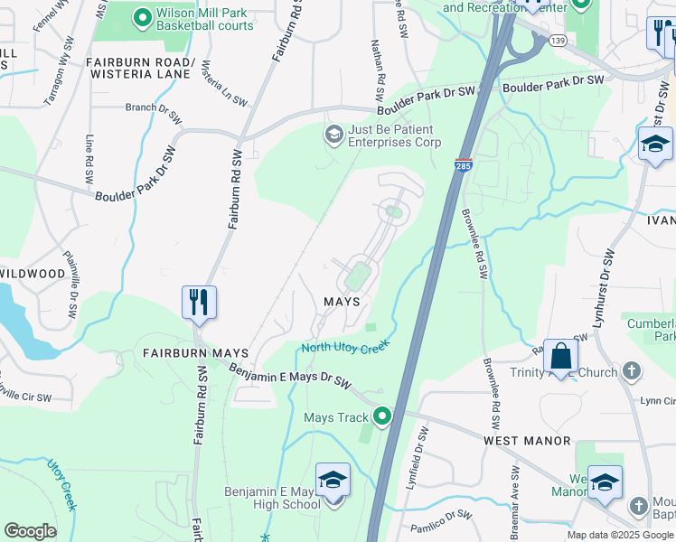 map of restaurants, bars, coffee shops, grocery stores, and more near 603 Lofty Lane in Atlanta