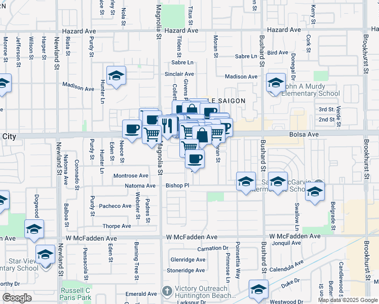 map of restaurants, bars, coffee shops, grocery stores, and more near 9088 Wallingsford Lane in Westminster