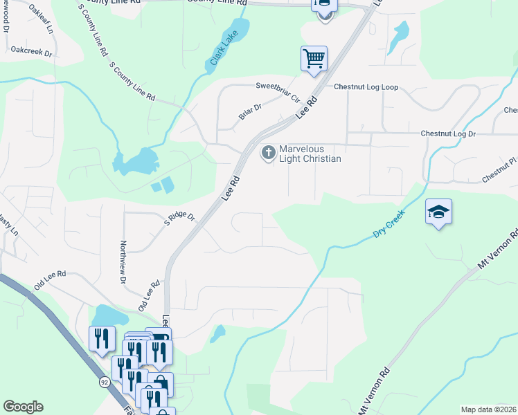 map of restaurants, bars, coffee shops, grocery stores, and more near 2242 Alyssa Ct in Lithia Springs