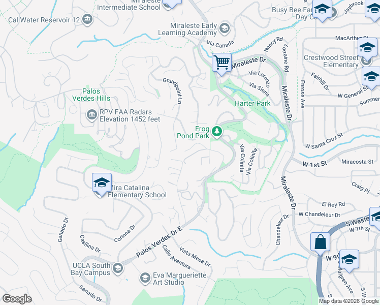 map of restaurants, bars, coffee shops, grocery stores, and more near 8 Via Subida in Rancho Palos Verdes