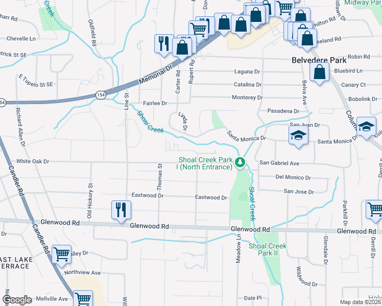 map of restaurants, bars, coffee shops, grocery stores, and more near 1600 Welika Drive in Decatur