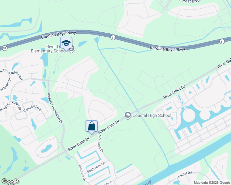 map of restaurants, bars, coffee shops, grocery stores, and more near River Oaks Dr in Myrtle Beach