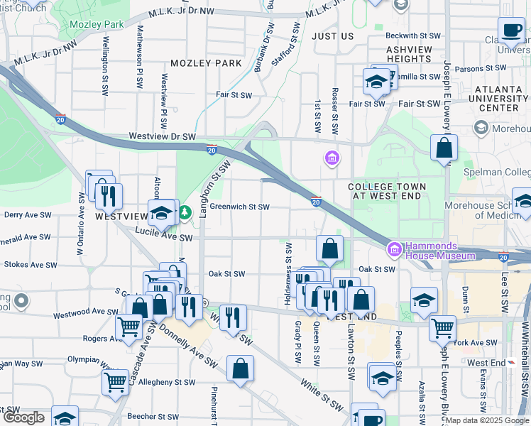 map of restaurants, bars, coffee shops, grocery stores, and more near 420 Atwood Street Southwest in Atlanta