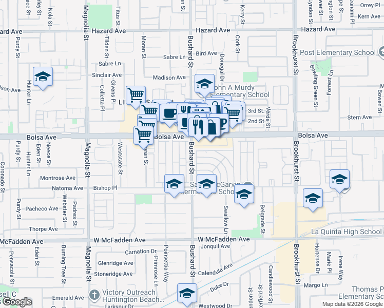 map of restaurants, bars, coffee shops, grocery stores, and more near in Westminster