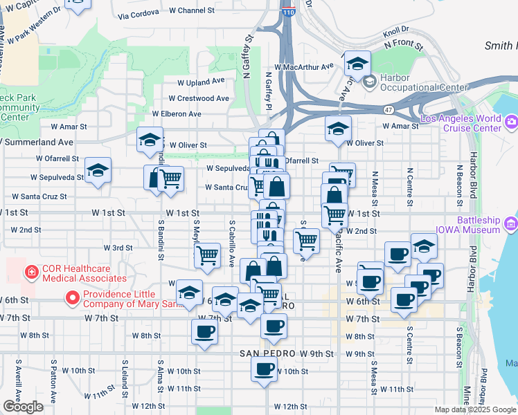 map of restaurants, bars, coffee shops, grocery stores, and more near 136 North Marshall Court in Los Angeles
