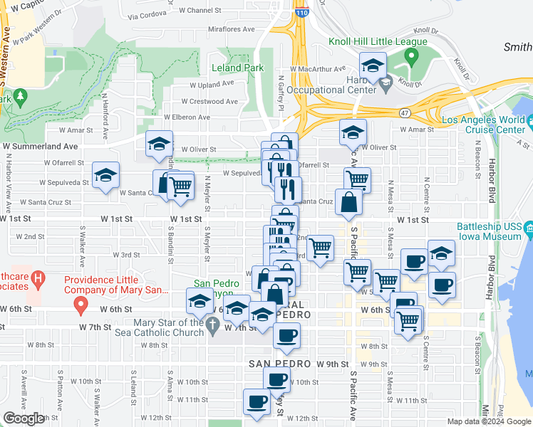 map of restaurants, bars, coffee shops, grocery stores, and more near 136 North Marshall Court in Los Angeles
