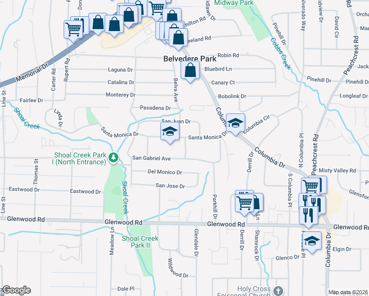 map of restaurants, bars, coffee shops, grocery stores, and more near 1664 Civic Club Place in Decatur