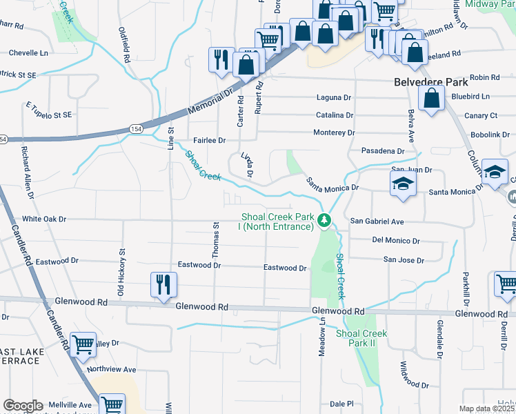 map of restaurants, bars, coffee shops, grocery stores, and more near 2817 White Oak Lane in Decatur