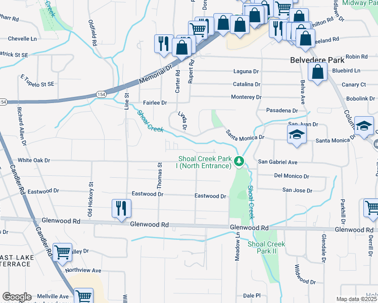 map of restaurants, bars, coffee shops, grocery stores, and more near 2813 White Oak Lane in Decatur