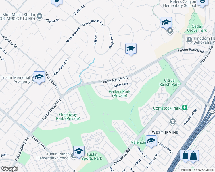 map of restaurants, bars, coffee shops, grocery stores, and more near 172 Gallery Way in Tustin
