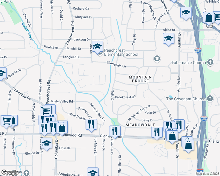 map of restaurants, bars, coffee shops, grocery stores, and more near 3543 Sweetgum Lane in Decatur