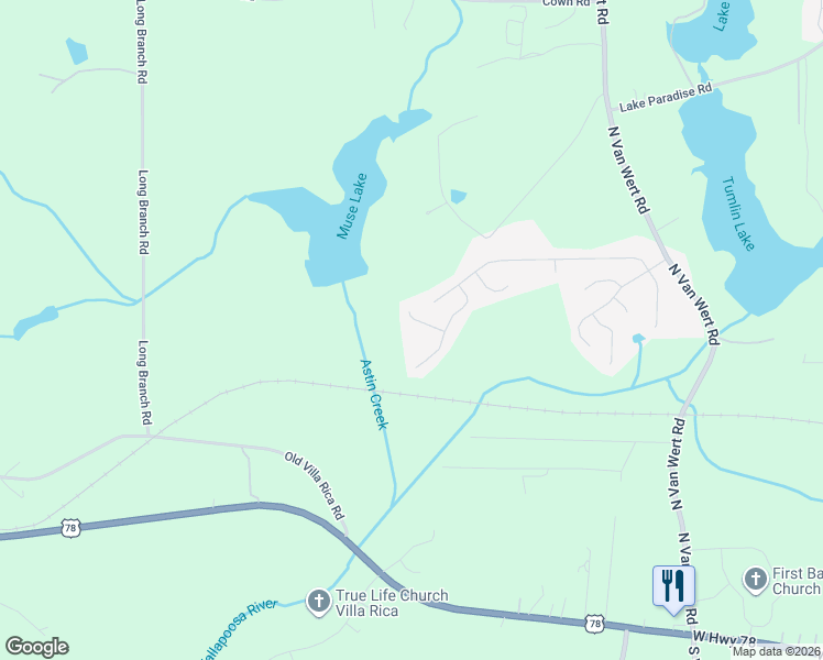 map of restaurants, bars, coffee shops, grocery stores, and more near 828 Regency Court in Villa Rica