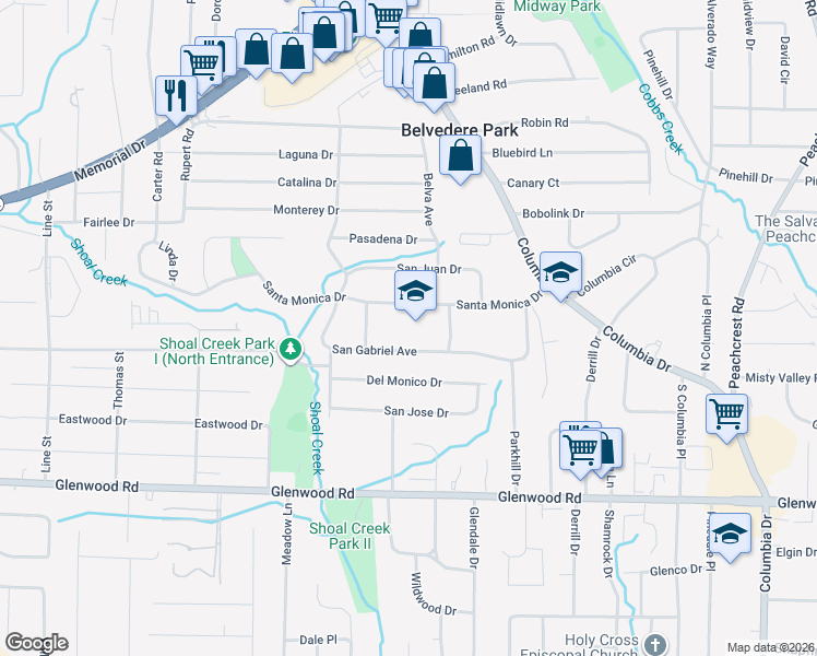 map of restaurants, bars, coffee shops, grocery stores, and more near 3039 Santa Monica Drive in Decatur