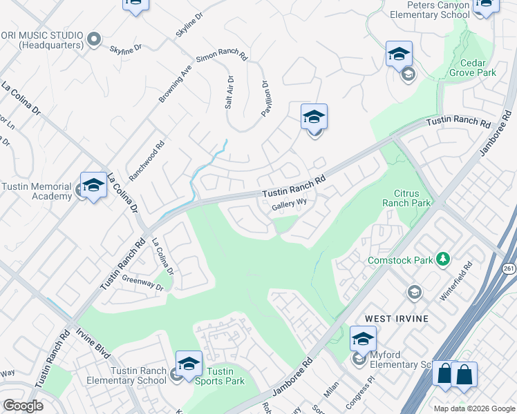 map of restaurants, bars, coffee shops, grocery stores, and more near 167 Gallery Way in Tustin