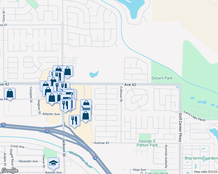 map of restaurants, bars, coffee shops, grocery stores, and more near 83394 Matador Court in Indio