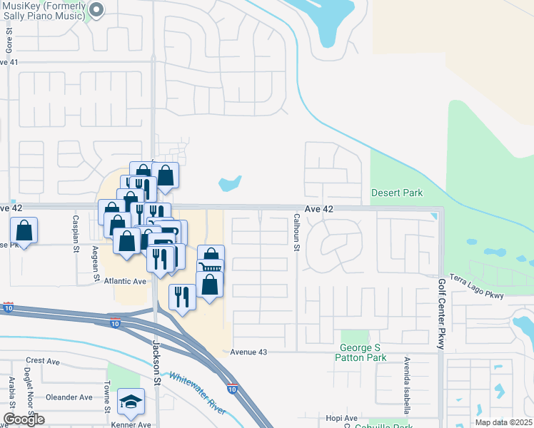 map of restaurants, bars, coffee shops, grocery stores, and more near 83394 Matador Court in Indio