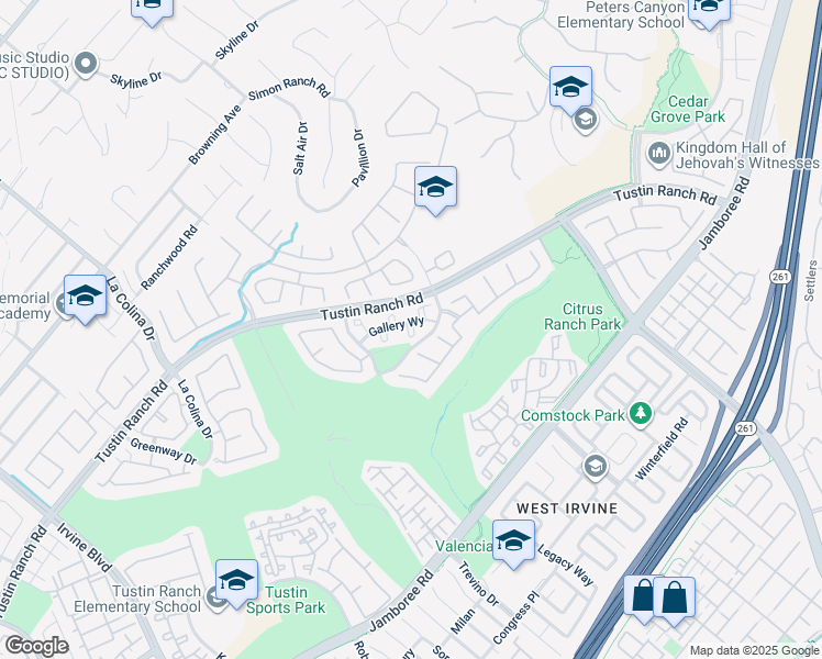 map of restaurants, bars, coffee shops, grocery stores, and more near 259 Gallery Way in Tustin