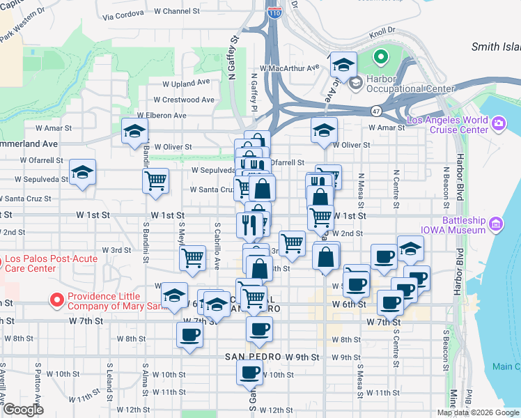 map of restaurants, bars, coffee shops, grocery stores, and more near 661 West Santa Cruz Street in Los Angeles